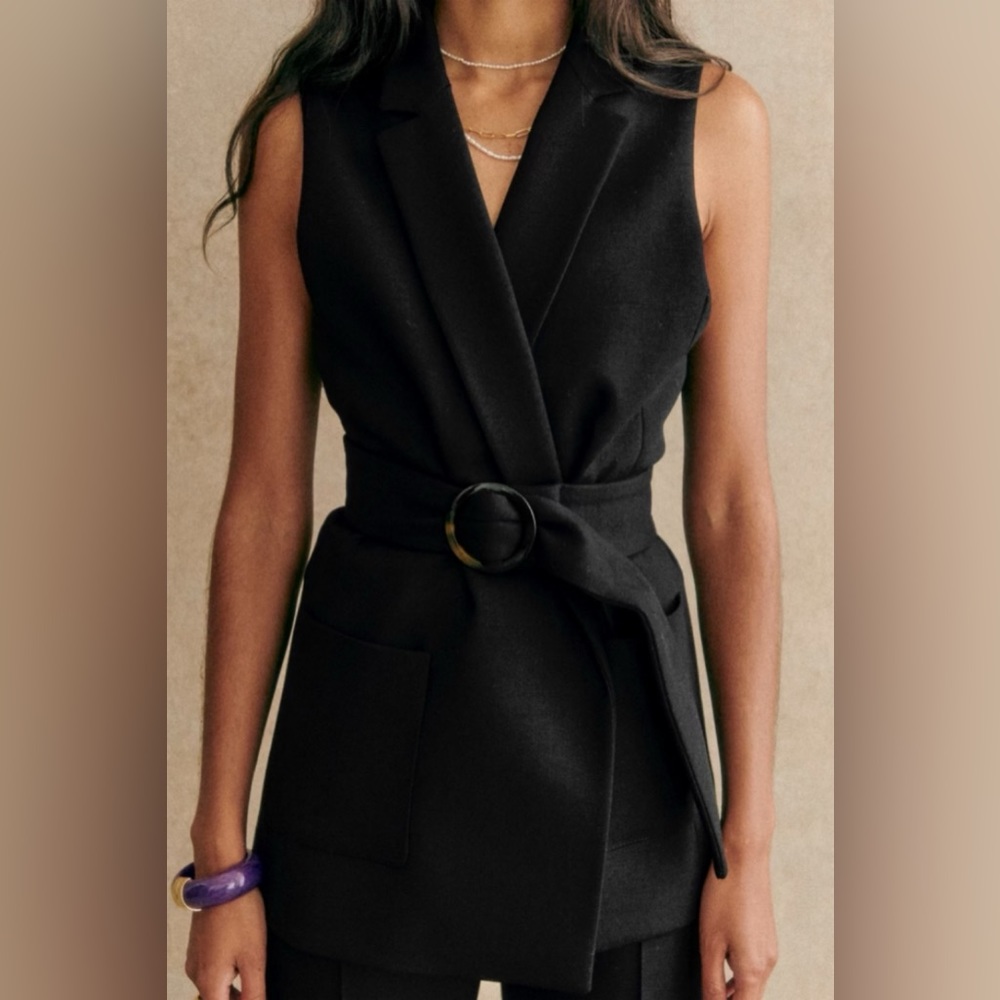 Sezane Black Sleeveless Belted Vest